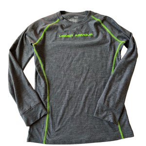 5/30$ Under Armour kids grey neon green cold gear long sleeve shirt size L
